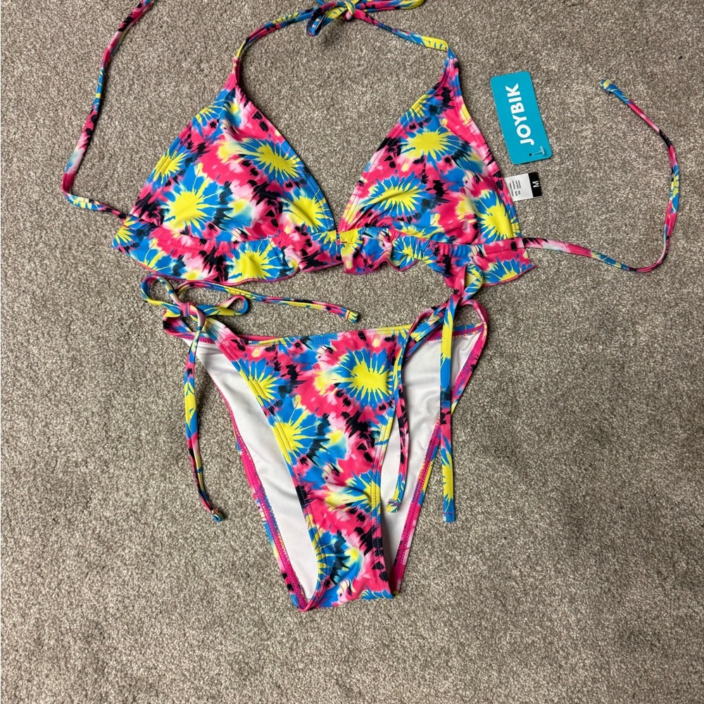 Amazon Pink and Blue Bikini Swimwear with Floral Design